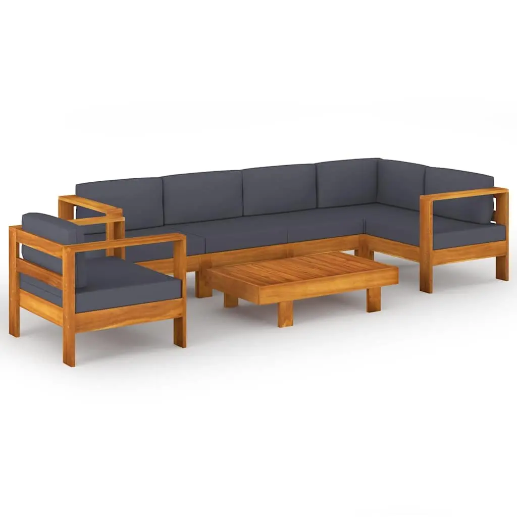 7 Piece Outdoor Garden Lounge Set Acacia Wood Patio Furniture with Grey Cushions