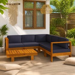 Garden Lounge Set 6 Piece Outdoor Furniture Acacia Wood Patio Sofa with Cushions