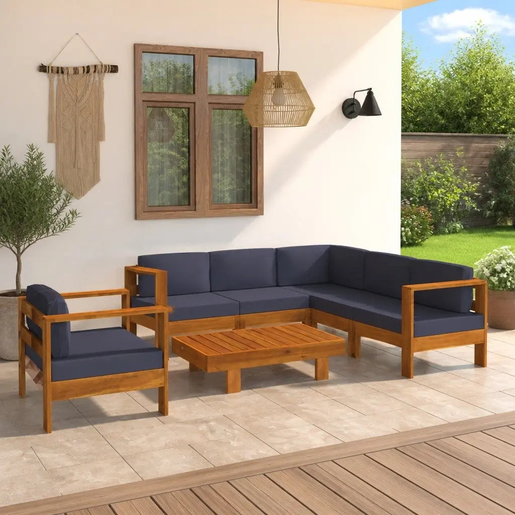 7 Piece Garden Lounge Set Solid Acacia Wood Outdoor Furniture Patio Seating with Grey Cushions