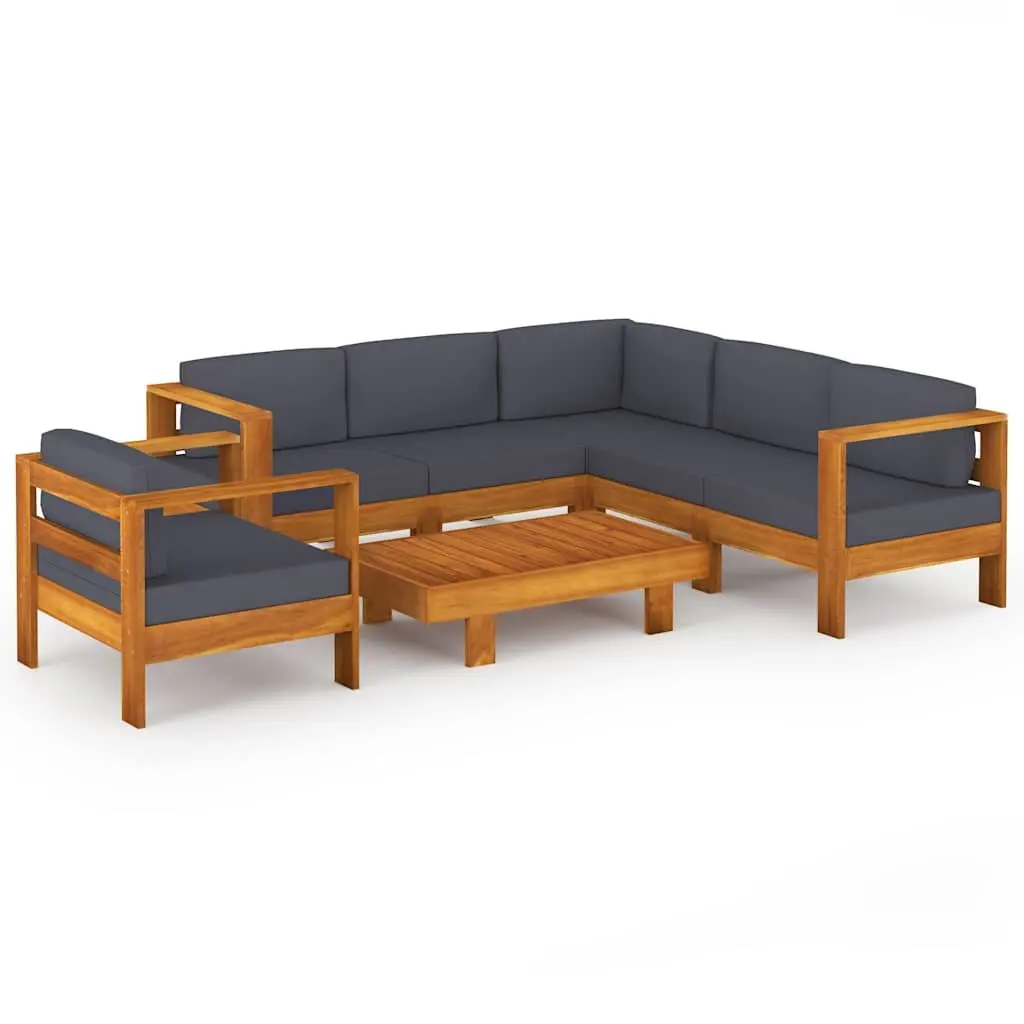 7 Piece Garden Lounge Set Solid Acacia Wood Outdoor Furniture Patio Seating with Grey Cushions