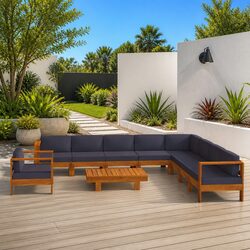 Garden Lounge Set 10 Piece Acacia Wood Outdoor Furniture with Grey Cushions