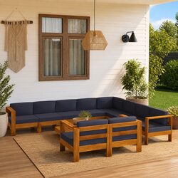 Garden Lounge Set 10 Piece Outdoor Furniture Acacia Wood Padded Cushions Patio