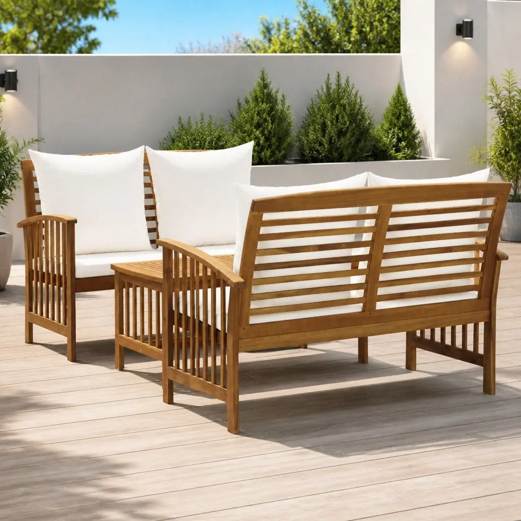 3 Piece Garden Lounge Set with Cushions Outdoor Patio Furniture Acacia Wood