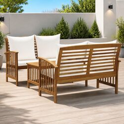 3 Piece Garden Lounge Set with Cushions Outdoor Patio Furniture Acacia Wood