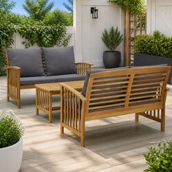 Garden Lounge Set 3 Piece Outdoor Furniture with Cushions Solid Wood Coffee
