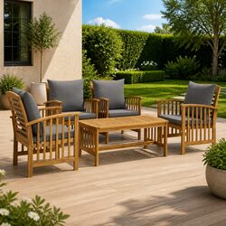 5 Piece Garden Lounge Set Outdoor Patio Furniture with Cushions Solid Wood