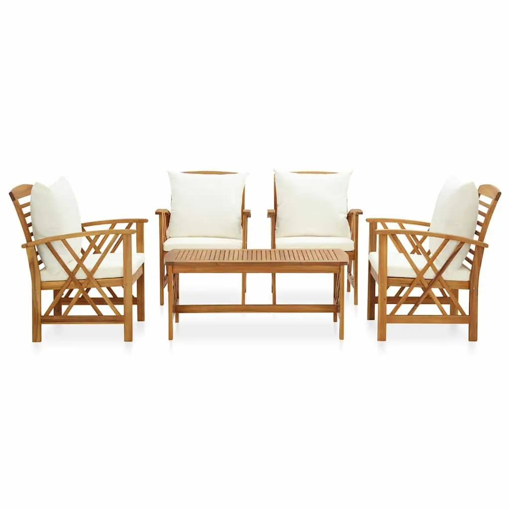 5 Piece Garden Lounge Set with Cushions Outdoor Patio Furniture White Acacia