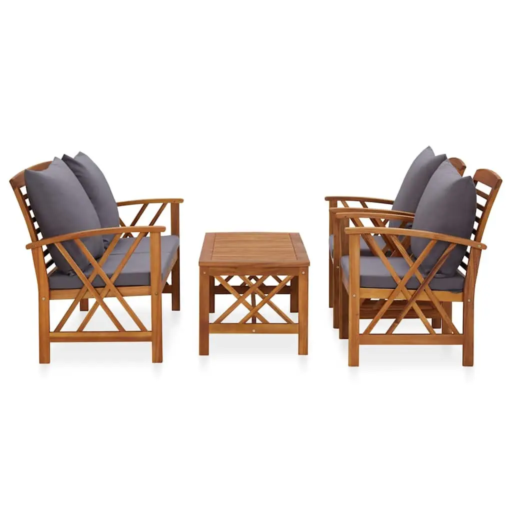 Garden Lounge Set 4 Piece Outdoor Furniture Solid Acacia Wood Grey with Cushions