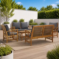 5 Piece Garden Lounge Set with Cushions Outdoor Furniture Patio Seating Grey
