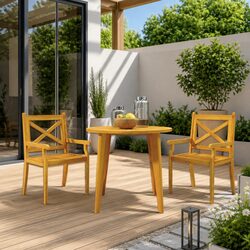 Outdoor Garden Dining Set 3 Piece Solid Wood Acacia Brown Patio Furniture