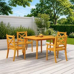 5 Piece Garden Dining Set Solid Acacia Wood Outdoor Patio Furniture Brown