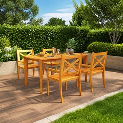 5 Piece Outdoor Garden Dining Set Solid Acacia Wood Patio Table and Chairs Brown