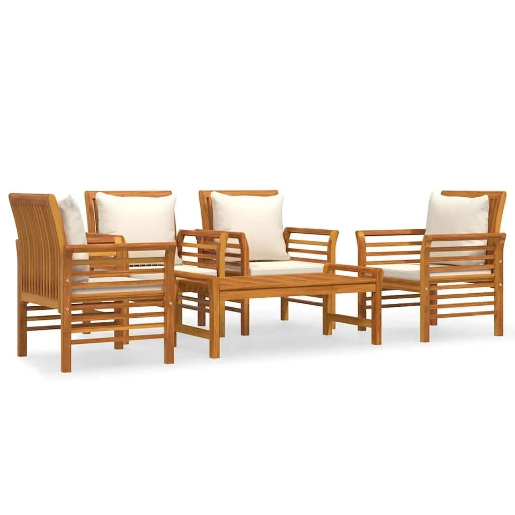 Garden Lounge Set 5 Piece Outdoor Furniture Solid Acacia Wood Cushions Brown