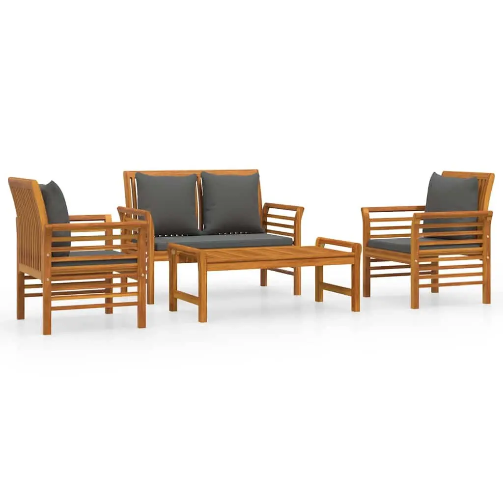 4 Piece Garden Lounge Set Solid Acacia Wood Outdoor Furniture with Cushions Brown