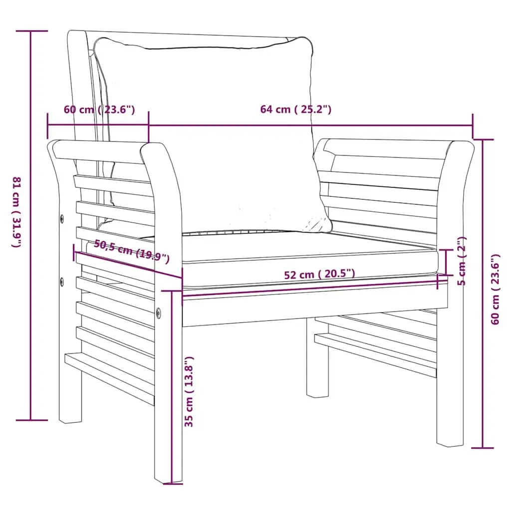 4 Piece Garden Lounge Set Solid Acacia Wood Outdoor Furniture with Cushions Brown