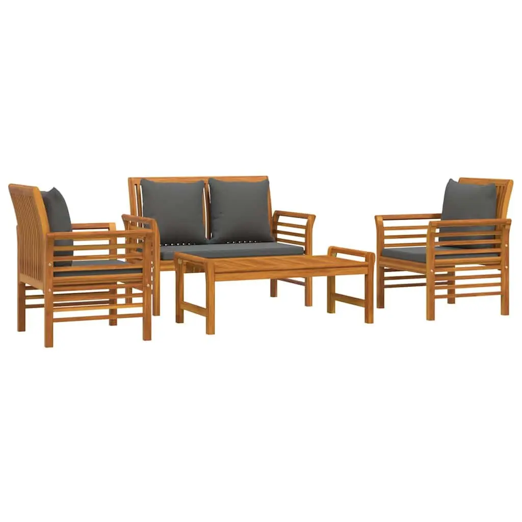 4 Piece Garden Lounge Set Solid Acacia Wood Outdoor Furniture with Cushions Brown