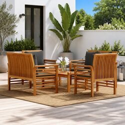 5 Piece Outdoor Garden Lounge Set Brown Acacia Wood Furniture with Cushions
