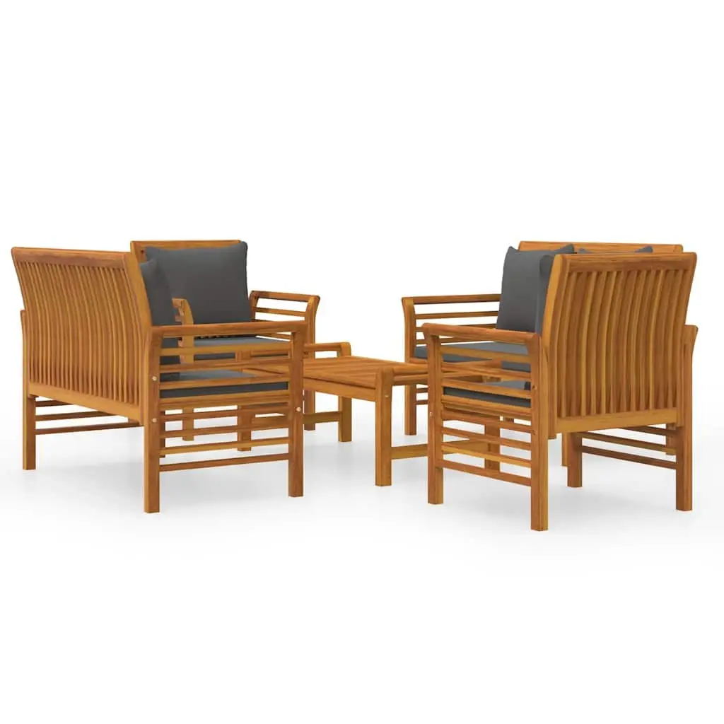 5 Piece Outdoor Garden Lounge Set Brown Acacia Wood Furniture with Cushions