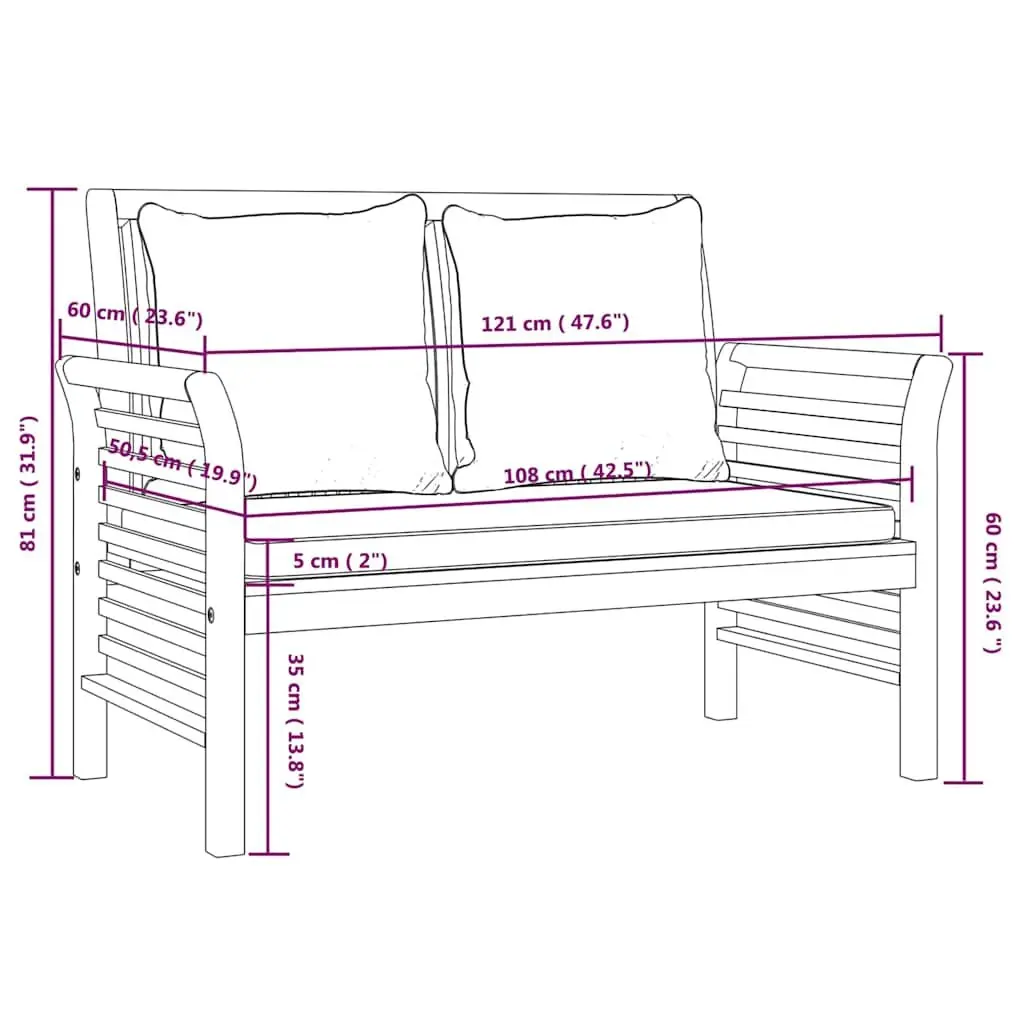 5 Piece Outdoor Garden Lounge Set Brown Acacia Wood Furniture with Cushions