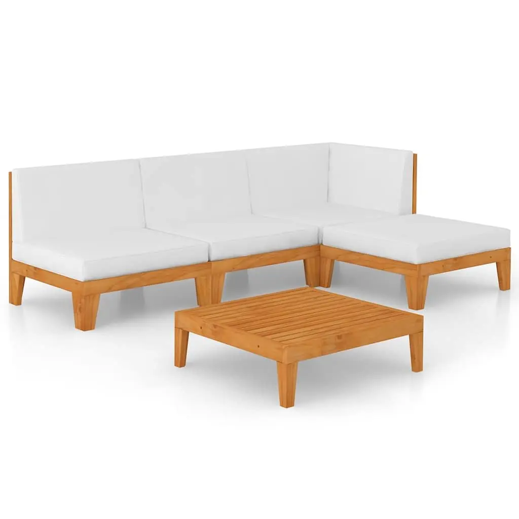 5 Piece Garden Lounge Set Solid Acacia Wood with Cushions White