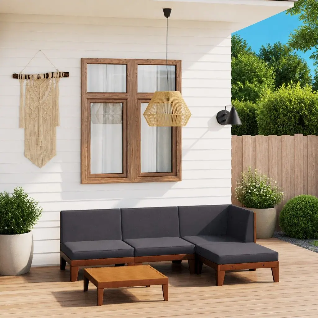 Garden Lounge Set 5 Piece Modular Outdoor Furniture Cushioned Grey Acacia Wood