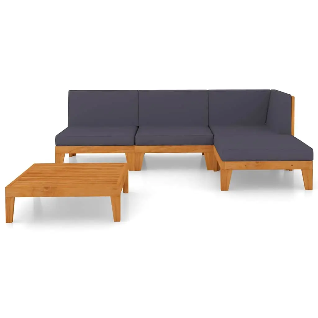 Garden Lounge Set 5 Piece Modular Outdoor Furniture Cushioned Grey Acacia Wood