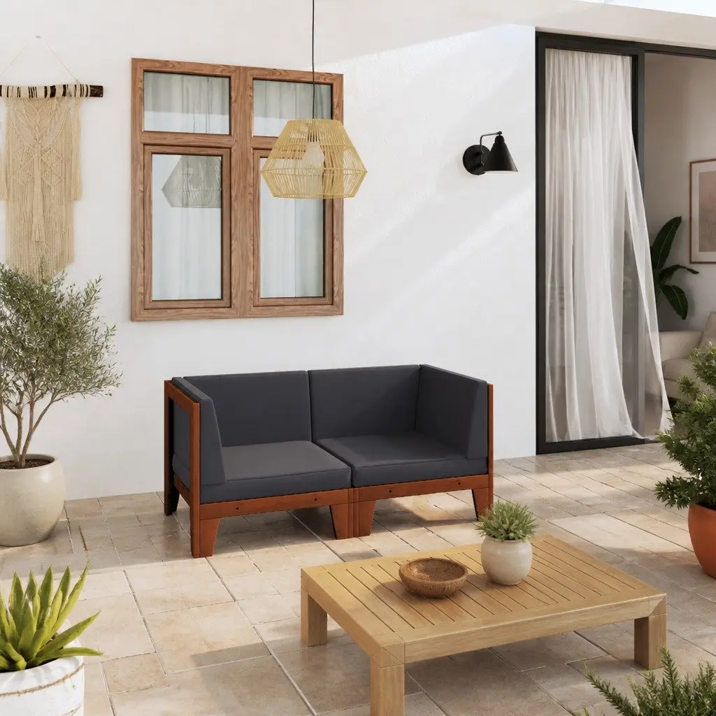 2-Seater Outdoor Sofa with Cushions Solid Acacia Wood Garden Patio Furniture