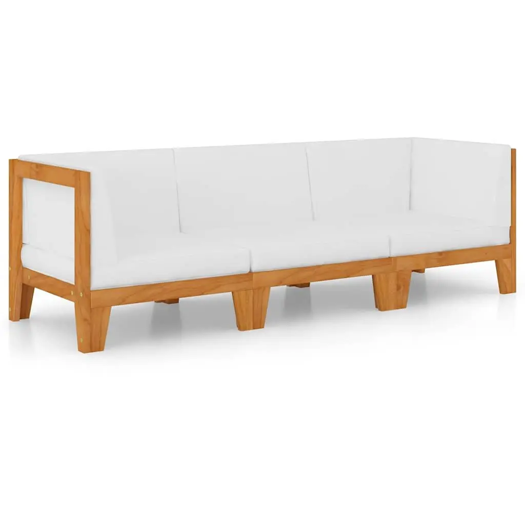 3 Piece Garden Lounge Set Solid Acacia Wood Outdoor Furniture White Cushions