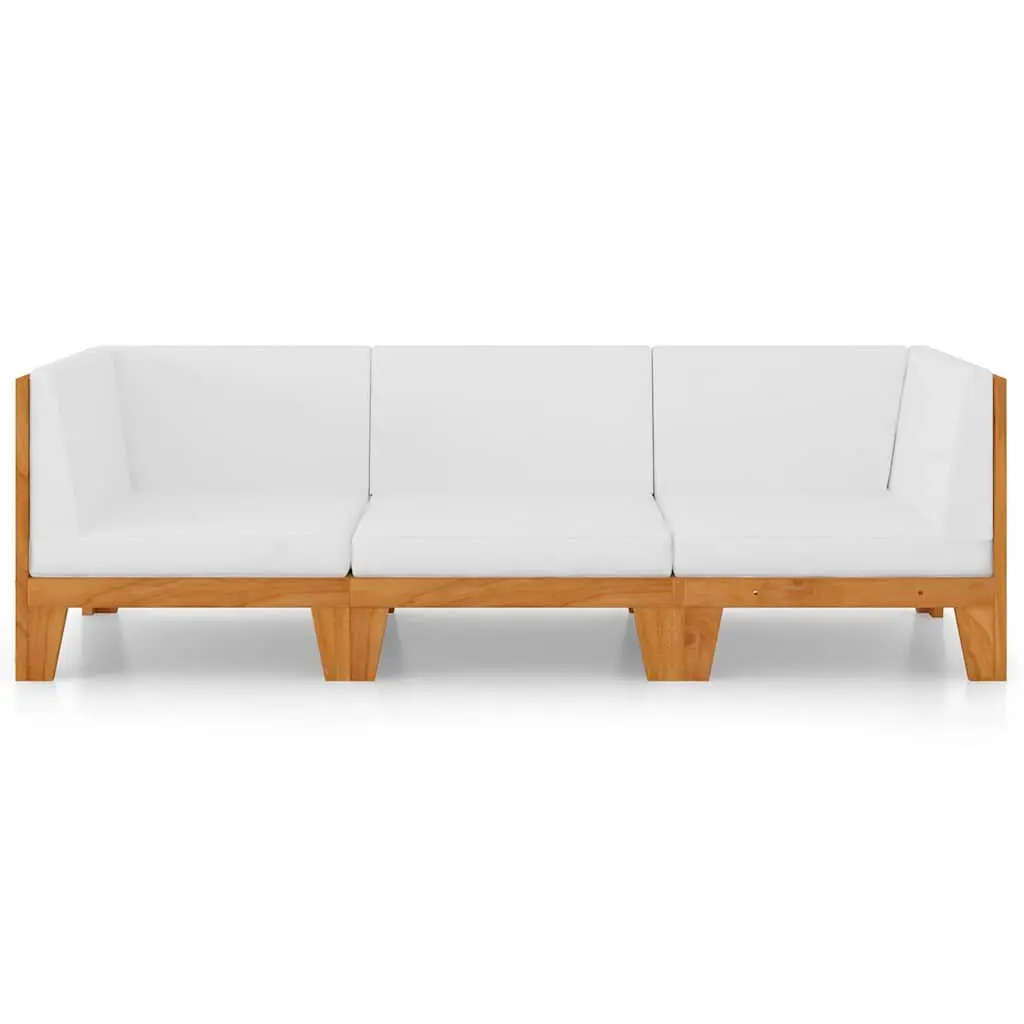 3 Piece Garden Lounge Set Solid Acacia Wood Outdoor Furniture White Cushions