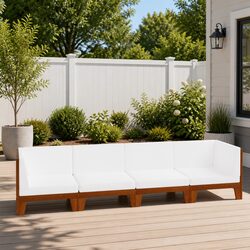 Garden Lounge Set 4 Piece Outdoor Furniture Solid Wood with Cushions White