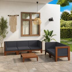 Garden Lounge Set 6 Piece Outdoor Furniture Grey Cushions Acacia Wood Patio