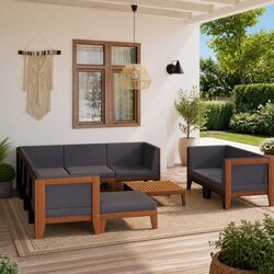 Garden Lounge Set 10 Piece Outdoor Furniture Grey Acacia Wood with Cushions