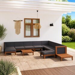 Garden Lounge Set 12 Piece Outdoor Furniture with Cushions Solid Wood Grey