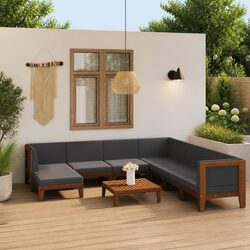 Garden Lounge Set 9 Piece Outdoor Furniture Grey Acacia Wood Modular Sofa