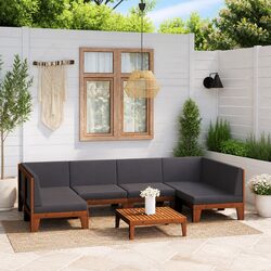 7 Piece Garden Lounge Set Outdoor Furniture with Cushions Acacia Wood Grey