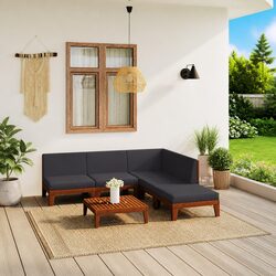 Garden Lounge Set 6 Piece Outdoor Furniture Grey Cushions Acacia Wood Patio