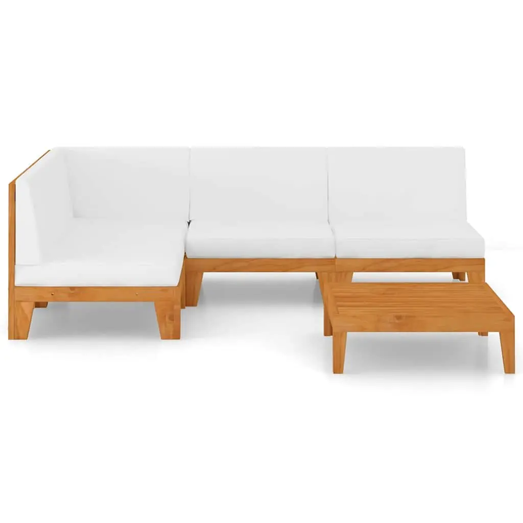 5 Piece Garden Lounge Set Solid Wood Outdoor Furniture with Cushions White