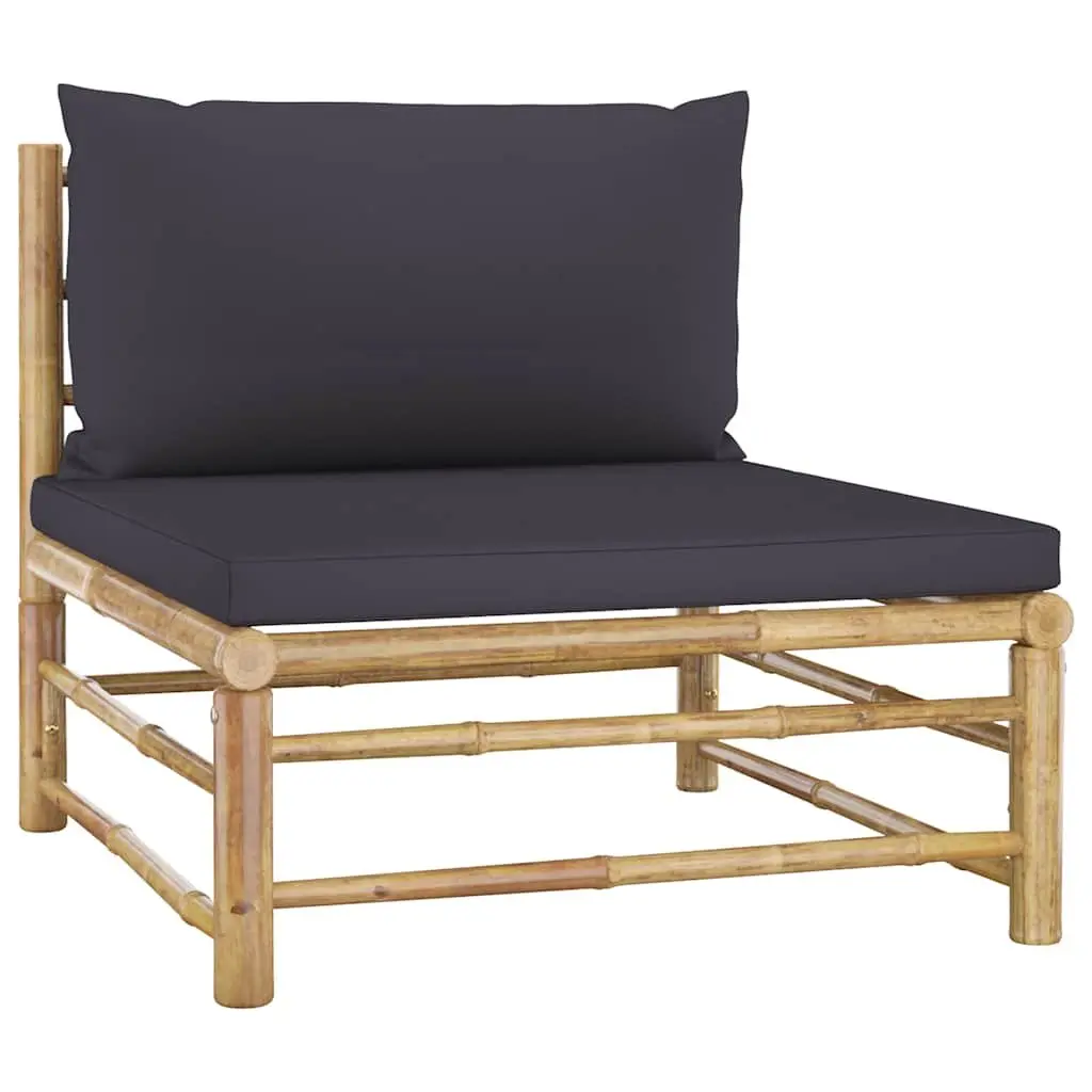 Bamboo Garden Lounge Set 4 Piece Outdoor Furniture Dark Grey Cushions Modular