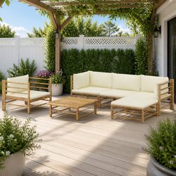 Bamboo Garden Lounge Set 6 Piece Outdoor Furniture Modular Patio Sofa Cream