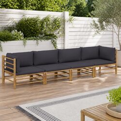 Bamboo Garden Lounge Set 4 Piece Outdoor Furniture with Grey Cushions