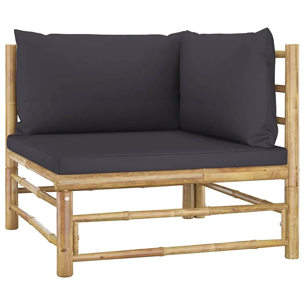 5 Piece Bamboo Garden Lounge Set Grey Cushions Modular Outdoor Furniture