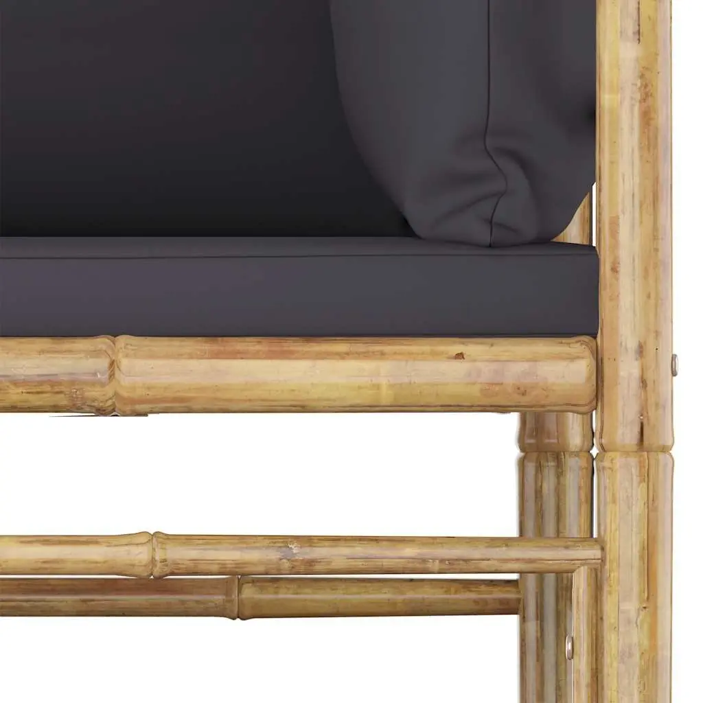 5 Piece Bamboo Garden Lounge Set Grey Cushions Modular Outdoor Furniture