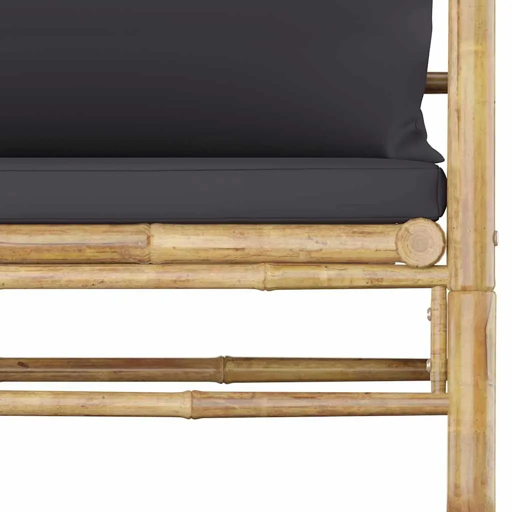 5 Piece Bamboo Garden Lounge Set Grey Cushions Modular Outdoor Furniture