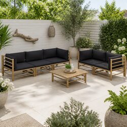 Garden Lounge Set 6 Piece Bamboo Outdoor Furniture Modular Seating with Cushions