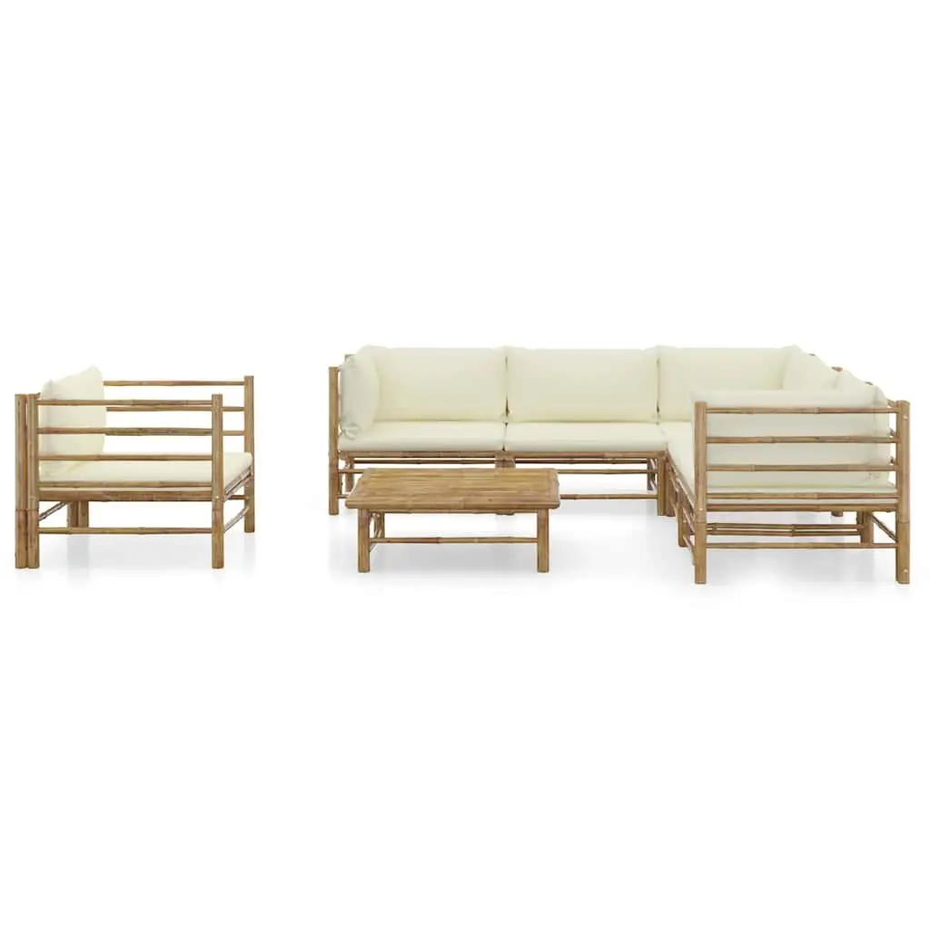 7 Piece Bamboo Garden Lounge Set Outdoor Patio Furniture Cream Cushions