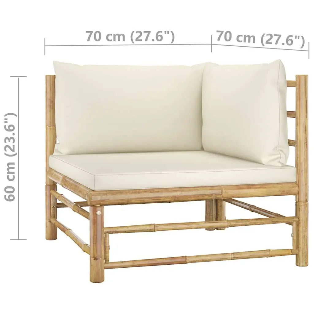 7 Piece Bamboo Garden Lounge Set Outdoor Patio Furniture Cream Cushions