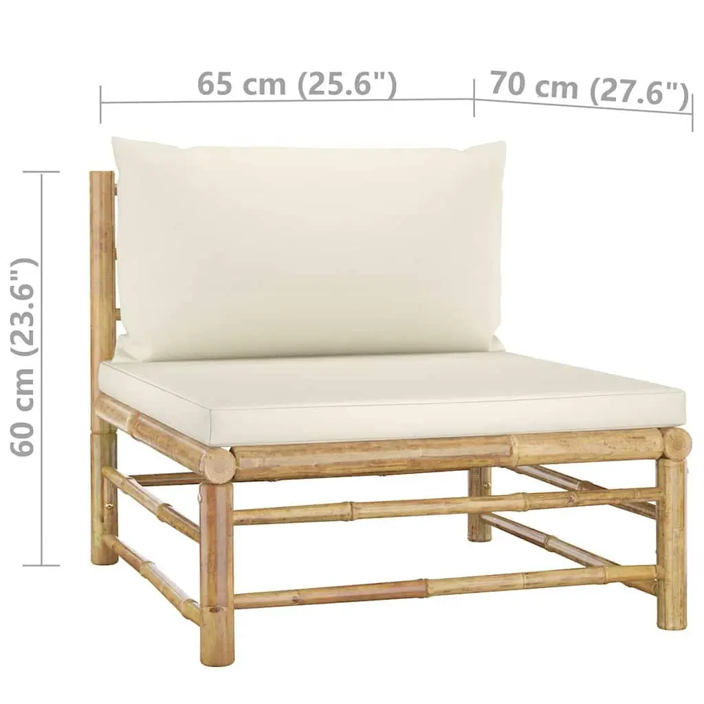 7 Piece Bamboo Garden Lounge Set Outdoor Patio Furniture Cream Cushions