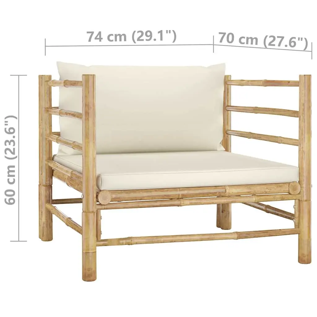 7 Piece Bamboo Garden Lounge Set Outdoor Patio Furniture Cream Cushions