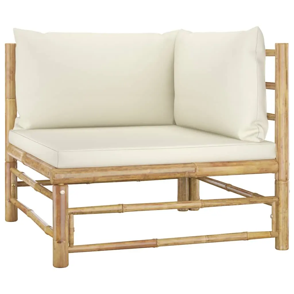 7 Piece Bamboo Garden Lounge Set Outdoor Patio Furniture Cream Cushions