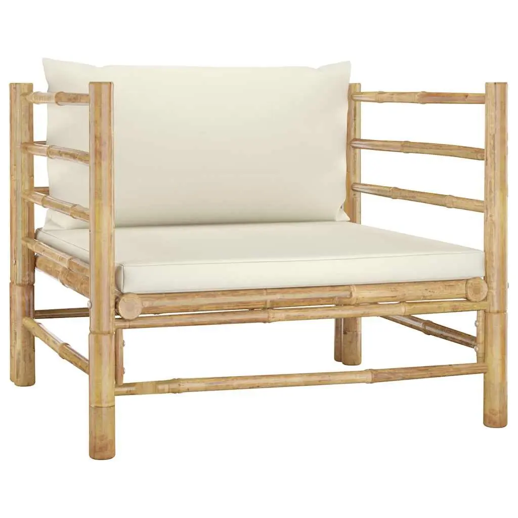 7 Piece Bamboo Garden Lounge Set Outdoor Patio Furniture Cream Cushions